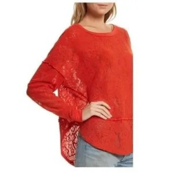 Free People Tops - NWT FREE PEOPLE Red Lace Look Top Super Soft Size M